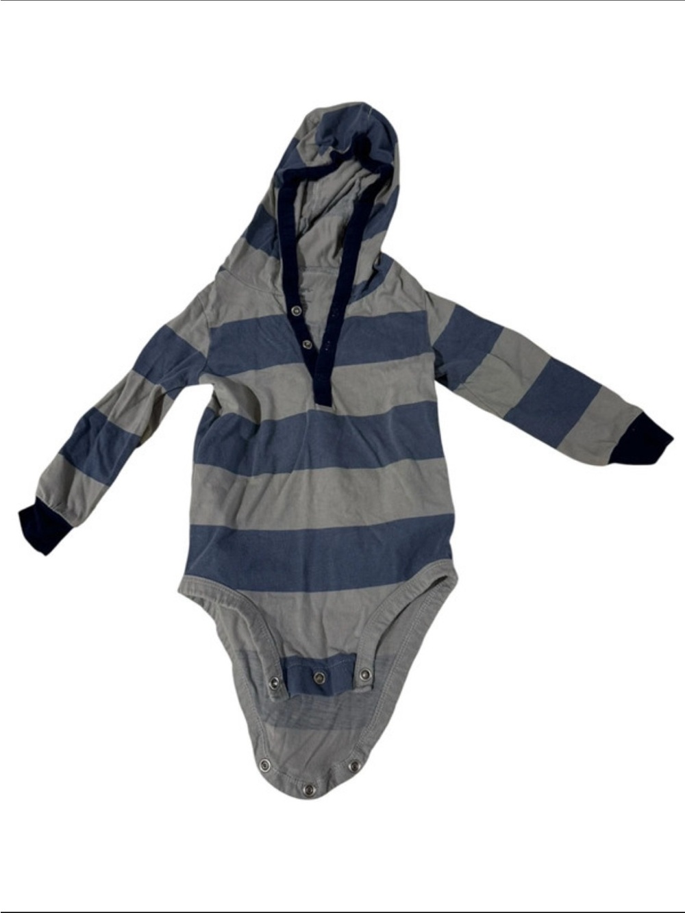 Carters Blue Stripe Henley Hooded Long Sleeve Bodysuit 12-18M
